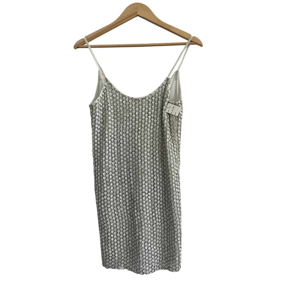 Beulah Womens Size Small Silver Beaded Mini Dress Y2K Cocktail Party Glam